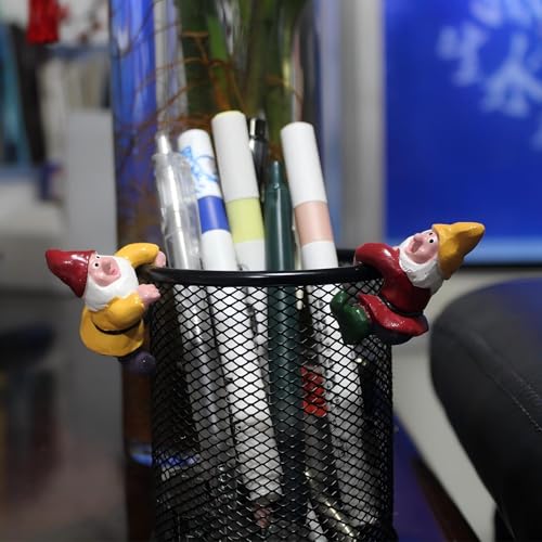 Mini Resin Gnome Figurines for Decor, Cute Climbing Garden Gnomes for Flower Pots, Planters, Fish Tank, Pencil Holder Edge Hanging, Desk, Shelf, Funny Small Ornament Gift (Set of 2) - style: Climbing Gnomes