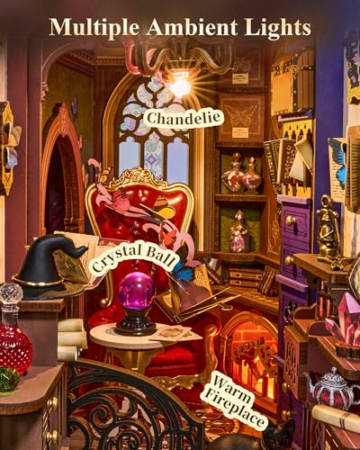 Rolife LED Book Nook Kit Magic Fantasy Corner, DIY Booknook Kit 3D Creative Decorative Bookend Bookshelf Insert, Halloween/Christmas Decorations/Gifts for Adults (Magic Fantasy Corner) - color: Magic Fantasy Corner