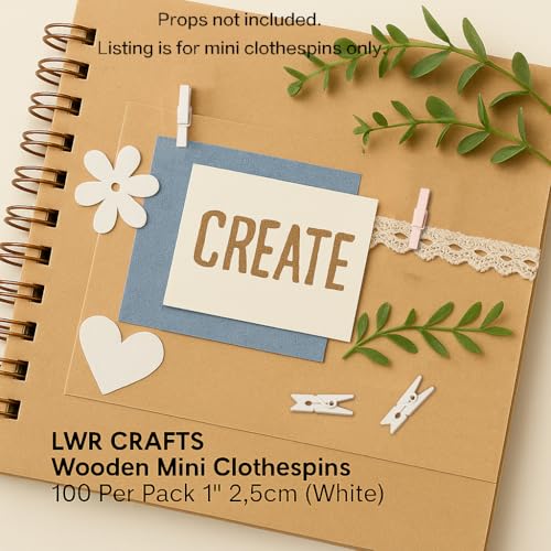 LWR CRAFTS Wooden Mini Clothespins 100 Per Pack 1" 2.5cm (White) - color: White