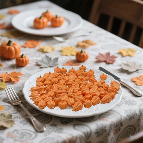 FESTGLOX 100Pcs Mini Pumpkins for Decorating,Resin Tiny Pumpkins for Crafts - color: Orange Pumpkins-100pcs
