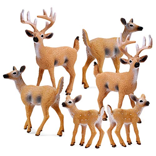 RESTCLOUD Deer Figurines Cake Toppers, Deer Toys Figure, Small Woodland Animals Set of 6 - style: Pack of 6