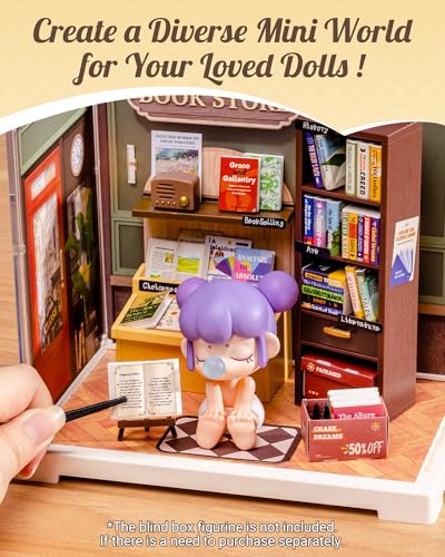 Rolife Super Creator Mini Series Bookstore, DIY Plastic Miniature Kits Retail Store Series, Mini Model House Building Set for Teens Aged 14+, DIY Crafts/Hobbies for Adults (Memory Book Store) - style: Memory Book Store