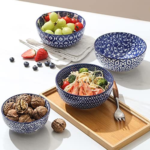 Selamica Ceramic Cereal Bowls Set of 6, 24 Oz Deep Soup Bowls for Kitchen - color: Vintage Blue, size: 5.9 Inch