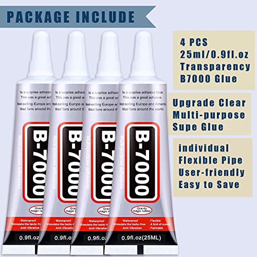 B7000 Jewelry Glue, 4PCS X 25ML B-7000 Clear Super Glue Multi-Function Glues Transparent Industrial Adhesive for Phone Repair Jewelery Making Crafts Fabric Metal Nail Art Stone Wood Glass - style: B-7000 4x25ML