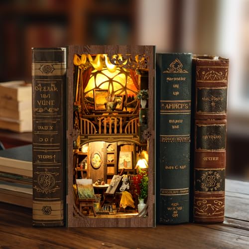 Book Nook Kit, 3D Wooden Puzzles for Adults, DIY Miniature House Kit for Adults, Booknook with LED Light, Gifts for Family, Friends and Book Lovers, Bookshelf Decor(World in a Frame) - color: World in a Frame