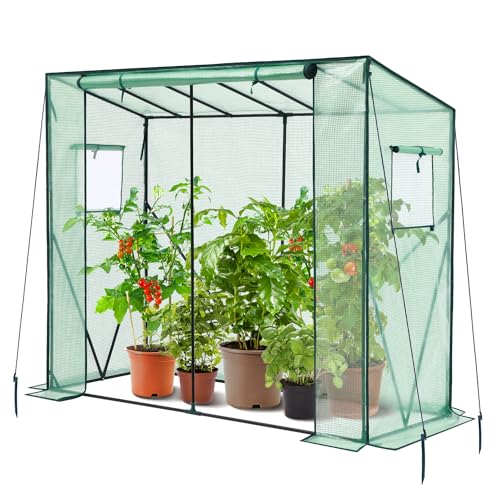 Lean to Greenhouse for Outdoors: Ohuhu Portable Tomato Green House Heavy Duty with Roll-Up Zippered Door, Tall Plastic Greenhouses for Outside Winter Plants Growing Shed for Backyard, 6.6x2.5x5.6 FT - color: Green, size: 6.6' x 2.5' x 5.5'