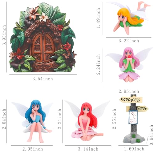 ONEST 6 Pieces Miniature Fairy Garden Accessories Small Fairy Figurines Hand Painted Fairies Figures for Car Decor Garden Flower Pot Birthday Cake Topper - style: Fairy and Door B