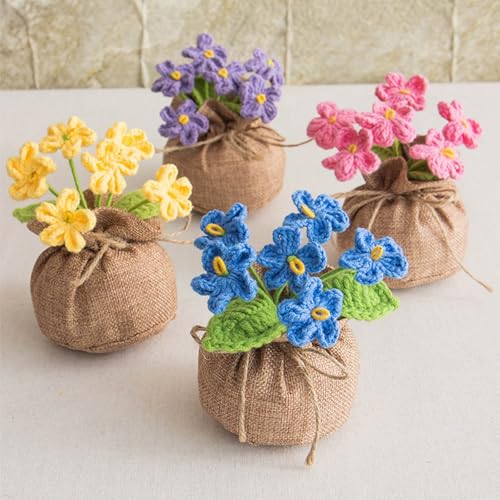 Crochet Dark Pink Myosotis Flowers Bouquet for Women Office Desk Decor - color: Dark Pink Myosotis