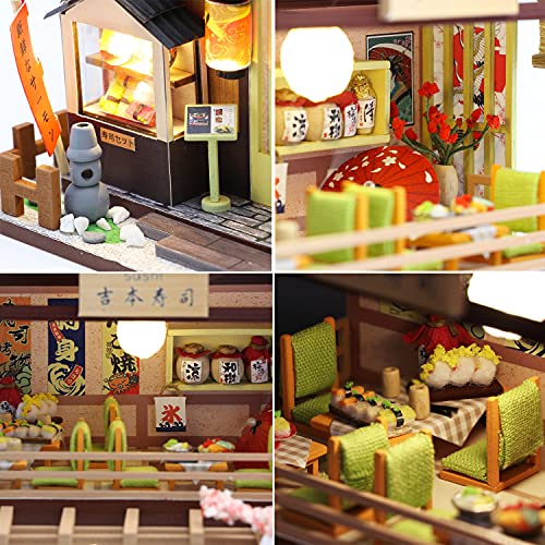 MAGQOO Miniature Dollhouse Kit DIY Dollhouse Kit DIY House Kit Wooden Mini Doll House Kit Creative Room with Dust Cover(Sushi) - color: Sushi