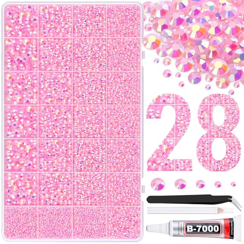 30000Pcs Resin Rhinestones for Bedazzling with Tweezers, Light Pink AB Rhinestones for Crafting with B7000 Jewelry Glue for DIY Crafts Clothing Tumblers Shoes Fabric Nail Art - color: Light Pink AB, size: X-Large Pack + 1Pc Glue