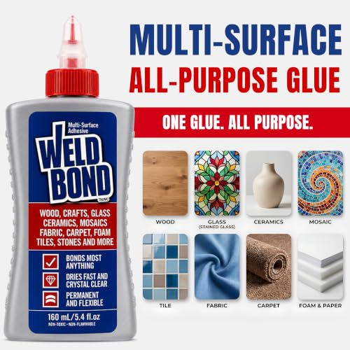 Weldbond Multi-Surface Strong Glue – Fast Drying Glue for Wood, Tile, Ceramic, Pottery, Glass, Metal & More – Heavy Duty Adhesive for Mosaic, Crafts, Wood Working & Repairs – 5.4oz (160ml), 12 Pack - size: 12 pack