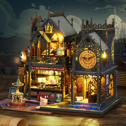 3D Wooden Puzzle for Adult, 3D Puzzle DIY Miniature House Kit for Adult, Booknook with LED Light, 3D Wood Puzzle Gifts for Family, Friend, Bookshelf Decor(Hollow Magic Castle) - color: Hollow Magic Castle