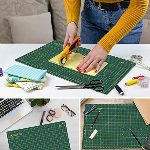 Headley Tools 18"x12" Thickened Self Healing Cutting Mat, A3 Rotary Cutting Sewing Mat for Crafts, Double Sided 5-Ply Table Cutting Board for Fabric Quilting Leather Arts Hobby Project, Green - color: Dark Green, size: 17.7"L x 11.8"W