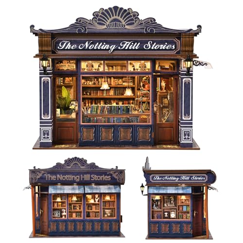 DIY Miniature House Kit, Dollhouse Fantastic Book Store for Adults to Build, Birthday/Christmas Day Gift for Family and Friends, Prefab Tiny Home with LED Lights,The Notting Hill Stories - color: The Notting Hill Stories