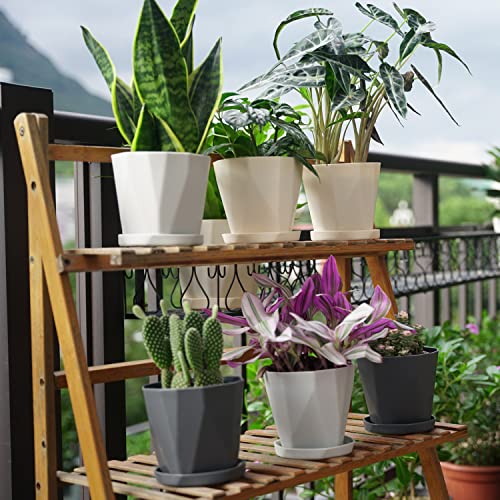 InmeRun Plant Pots Indoor Plastic Flower Pots Outdoor 5 inch Set of 6 Pack with Drainage Holes and Saucers for Garden Pots (5 in 6 pcs)