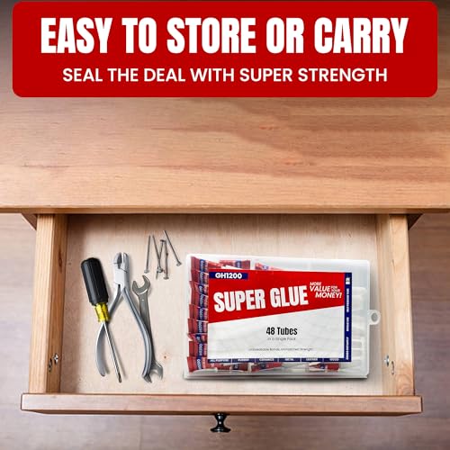 GH1200-1 Gram (Pack of 48) Single-Use Super Glue All Purpose, Super Fast, Thick & Strong Adhesive Superglue, Cyanoacrylate Glue for Hard Plastics, DIY Craft, Ceramics, Frame, Leather, Metal Etc - style: 1 Gram x 48 PCs Super Glue