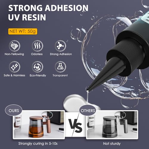 Akisey 50g UV Resin Kit with Light for Bonding & Fast Curing in Seconds - size: 50g