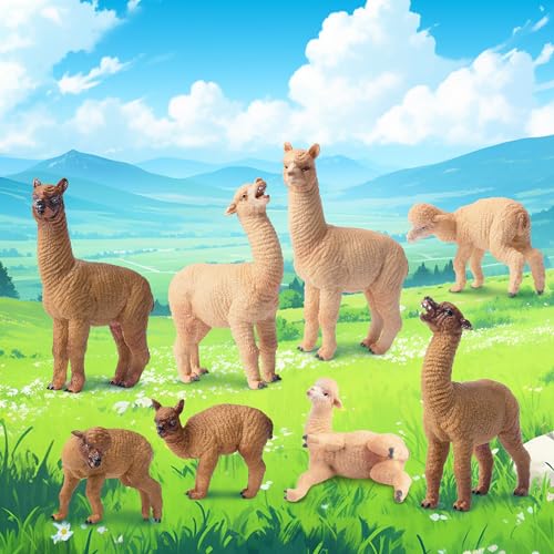 Toymany 8PCS Realistic Alpaca Figurines Llama Figures - Plastic Forest Jungle Animal Figurines, Christmas Birthday Toy Gift for Kids Boys Girls - style: 8PCS Alpaca