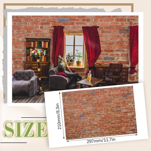Flutesan 24 Pcs Miniature Dollhouse Wallpaper, Red Brick - style: Red Brick
