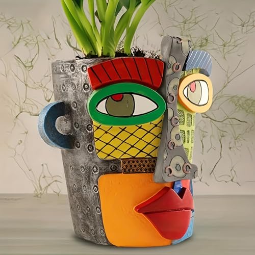 Picasso Abstract Resin Flower Pots Colorful Unique Face Planters Pots Head - color: Regular Face