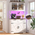 Unikito 71" Kitchen Pantry Cabinet with LED Light & Outlet, Microwave Stand - color: White+rusitc, size: 32 Inch
