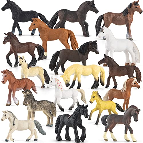 Divwa 18 Pcs Plastic Horse Figure Toy Set for Kid, 2.5'' Miniature Realistic Pony Horse Toy Figurine Farm Animal Toy Gift for Boy Girl, Horse Party Favor Decoration Cake Topper Birthday Pinata