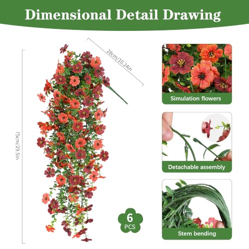 Artificial Fall Flowers for Outdoors UV Resistant Orange Fake Mums Decor - color: Dark Red+orange