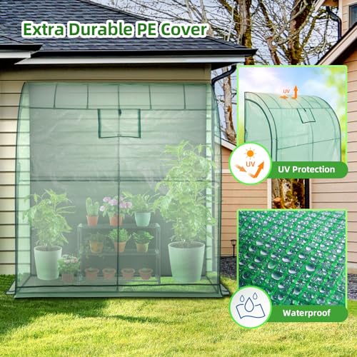 Lean-to Greenhouse with 3-Tier Shelves: Ohuhu Portable Walk-in Wall Mounted Green House with Mesh Windows, 79"x39"x83" Large Greenhouses with 2 Roll-Up Zipper Doors Reinforced Structure for Outdoors - color: Green, size: 6.6' x 3.3' x 7'