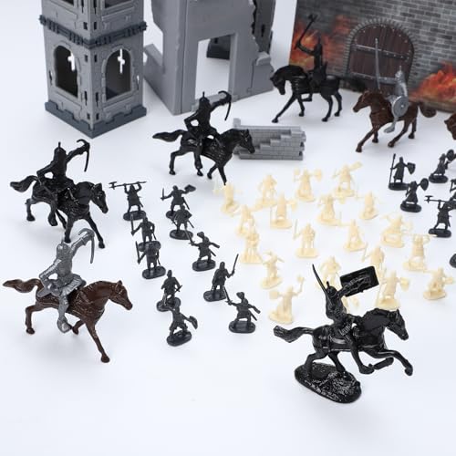 ONEST 254 Pieces Mini Medieval Knights Soldier Army Figures Horses and Soldiers Figurines Cupcake Topper Party Table Decorations - style: 254 Pieces