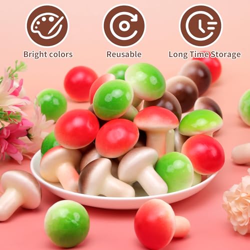 Gresorth 30pcs Mini Artificial Mushroom Decoration Fake Vegetable Ornament Lifelike Faux Fruit Model for Home Kitchen Party - color: Red, Green, Brown