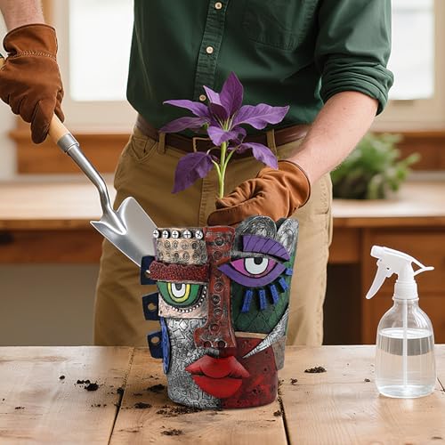 Picasso Abstract Resin Flower Pots Colorful Unique Face Planters Pots Head - color: Mayan Face
