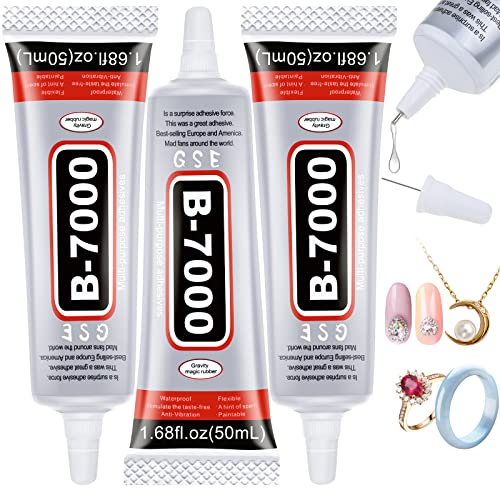 B7000 Glue for Rhinestones Crafts, 3PCS Clear B-7000 Super Jewelry Glue - color: 3x50 ml / 1.68 oz