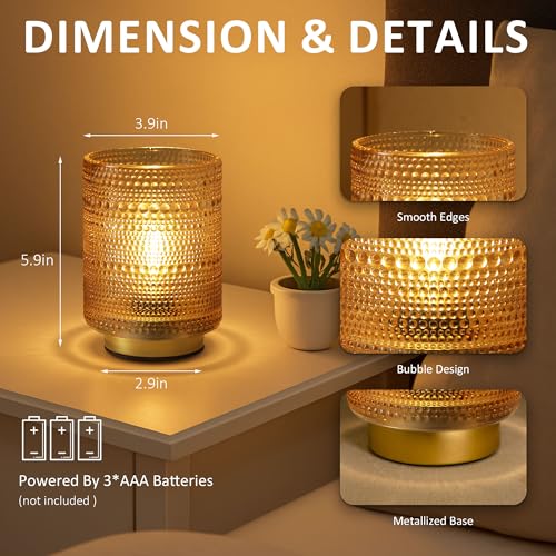 Battery Operated Decorative Lamp with Timer for Bedside/Bookshelf Decor,Cordless Small Accent Table Lamp with LED Warm Bulb for Nightstand/Entryway/Coffee Table/Office Cubicle/Dorm Room Decor(Gold) - color: Amber, size: 1 pack