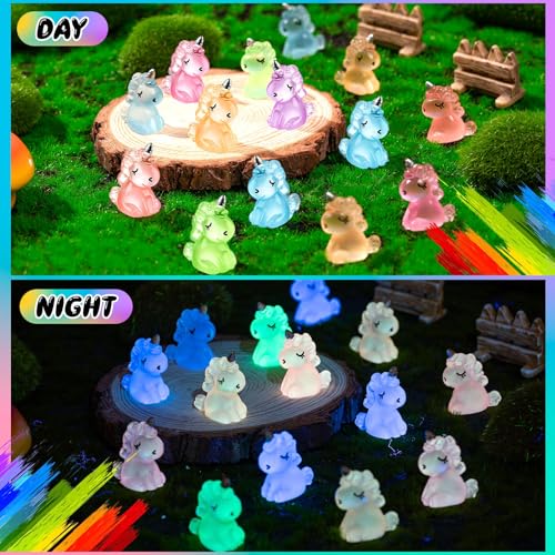 HFAYDZSW 60Pcs Luminous Mini Resin Unicorn Figurines