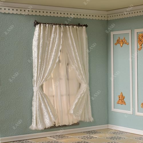 iLAND Miniature Dollhouse Accessories Metal Dollhouse Curtain Rods 2pcs Crown Toppers w/Brackets Rings for Easy Installing, Premium Copper Color 1/12 Accessories, Classic Decor for Doll House Window - style: Premium Bronze