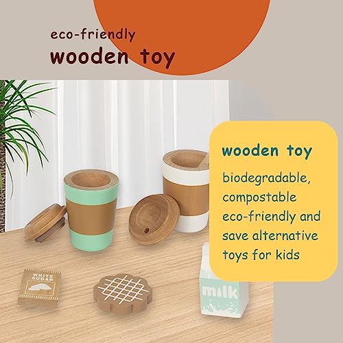 WOODENFUN Wooden Pretend Play Coffee Cup Toys,Play Kitchen Accessories