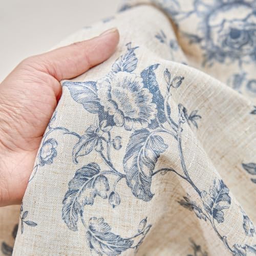 jinchan Linen Curtains 63 inch Blue Floral Farmhouse Rod Pocket 2 Panels - color: Amlie Blue, size: 50"W x 63"L (Pack of 2)