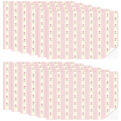 Flutesan 12 Pcs Miniature Dollhouse Wallpaper, Pink Flower - style: Pink Flower