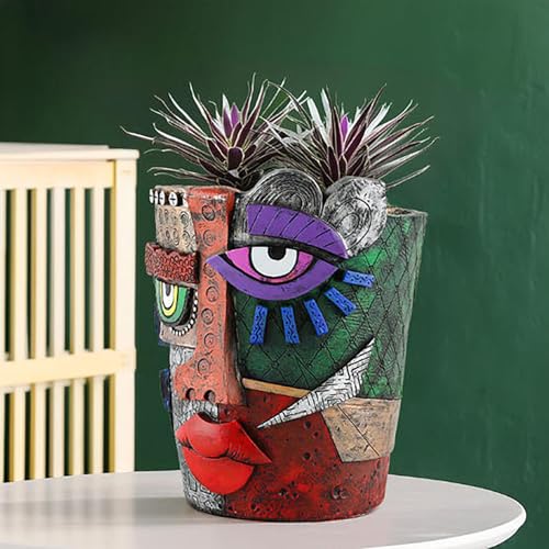 Picasso Abstract Resin Flower Pots Colorful Unique Face Planters Pots Head - color: Mayan Face
