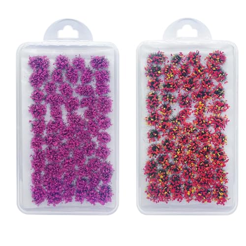 Woohome 2 Pack Miniature Colorful Flower Cluster Self Adhesive Flower Vegetation Groups Pink Orange Static Grass Tufts for Train Landscape Railroad Scenery Sand Military Layout Model - color: 2b