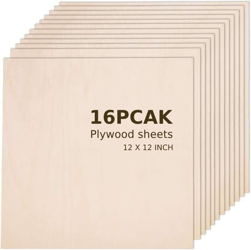 Basswood Sheets for Crafts 16Pcs 12" x 12" x 1/12 Inch- 2mm Thick Plywood Sheets with Smooth Surfaces-Unfinished Squares Wood Boards for Laser Cutting, Wood Burning, Architectural Models, Staining… - size: 16 Pieces 12"x12"x1/12"