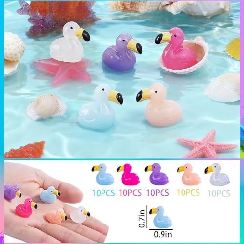 50Pcs Mini Flamingo Figurines, Multi-Color Resin Animal Decor for Fairy Garden, Plant Pot, Cake Topper, DIY Crafts, Pool Party, Home & Micro Landscape Decor - style: 50PCS Flamingos