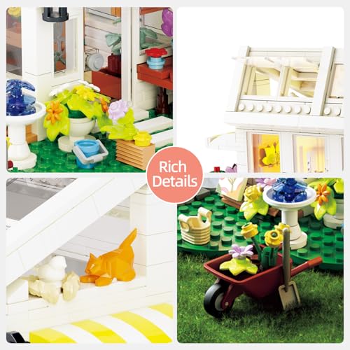 Chodia Flower House Building Block Set, Botanical Garden Greenhouse Toys Kits with LED Light Birthday Decoration for Adults, Women, Teens, Old Kids Girls 6+, 8-12, 8-14 (832 PCS)