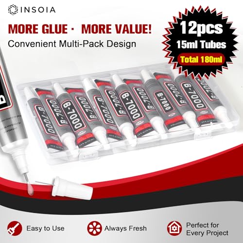 INSOIA Bedazzling Glue B7000 Clear, 12 x 15ml Precision Tip - size: 15Grams * 12 Pack