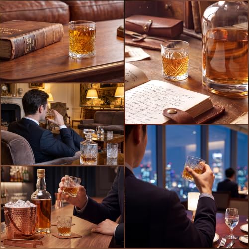 Meanplan 24 Pcs Mini Whiskey Tasting Set - 3.4oz Heavy Base Crystal Rocks Glasses - Vintage Engraved Small Bourbon & Whiskey Tasters for Bar, Parties, and Flight Samplings(Feather Embossed) - style: Feather Embossed