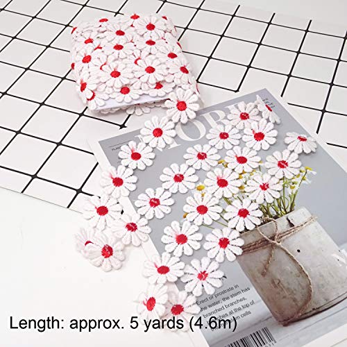 Honbay 5 Yards Decorating Lace Embroidered Trim Ribbons for Sewing or Craft Decoration (Daisy red) - color: Daisy red