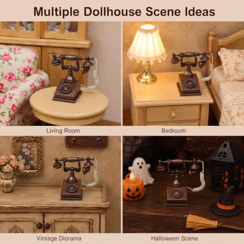Dollhouse Miniatures 1 12 Scale Vintage Telephone Desk Accessories Decor - color: Coppery