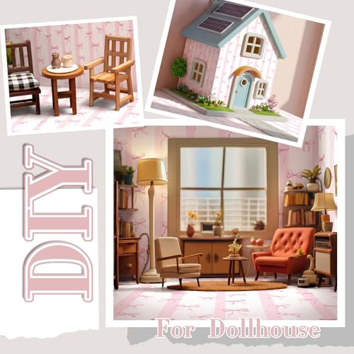 Flutesan 12 Pcs Miniature Dollhouse Wallpaper, Pink Bow - style: Pink Bow