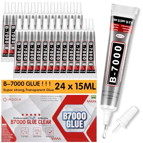 INSOIA Bedazzling Glue B7000 Clear, 24 x 15ml Precision Tip - size: 15Grams * 24 Pack