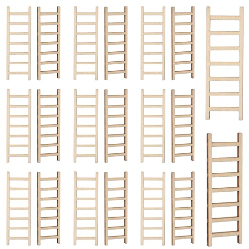 20 Pcs Mini Garden Ladder - 2.36'' x 0.78'' Wooden Miniature Ladder Accessories for Landscape Dollhouse Decor - size: Small